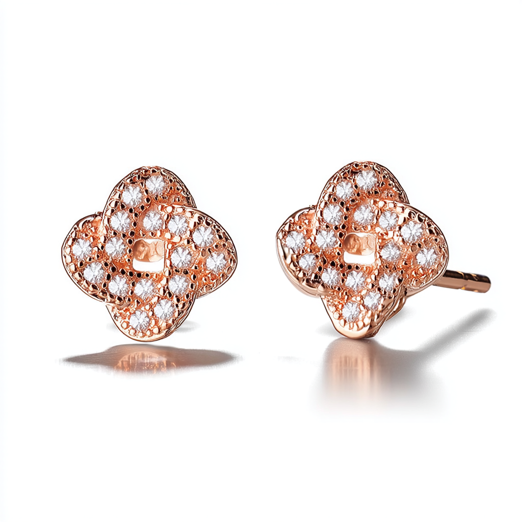 18K Rose Gold Encrusted Knot Stud Earrings With Crystals