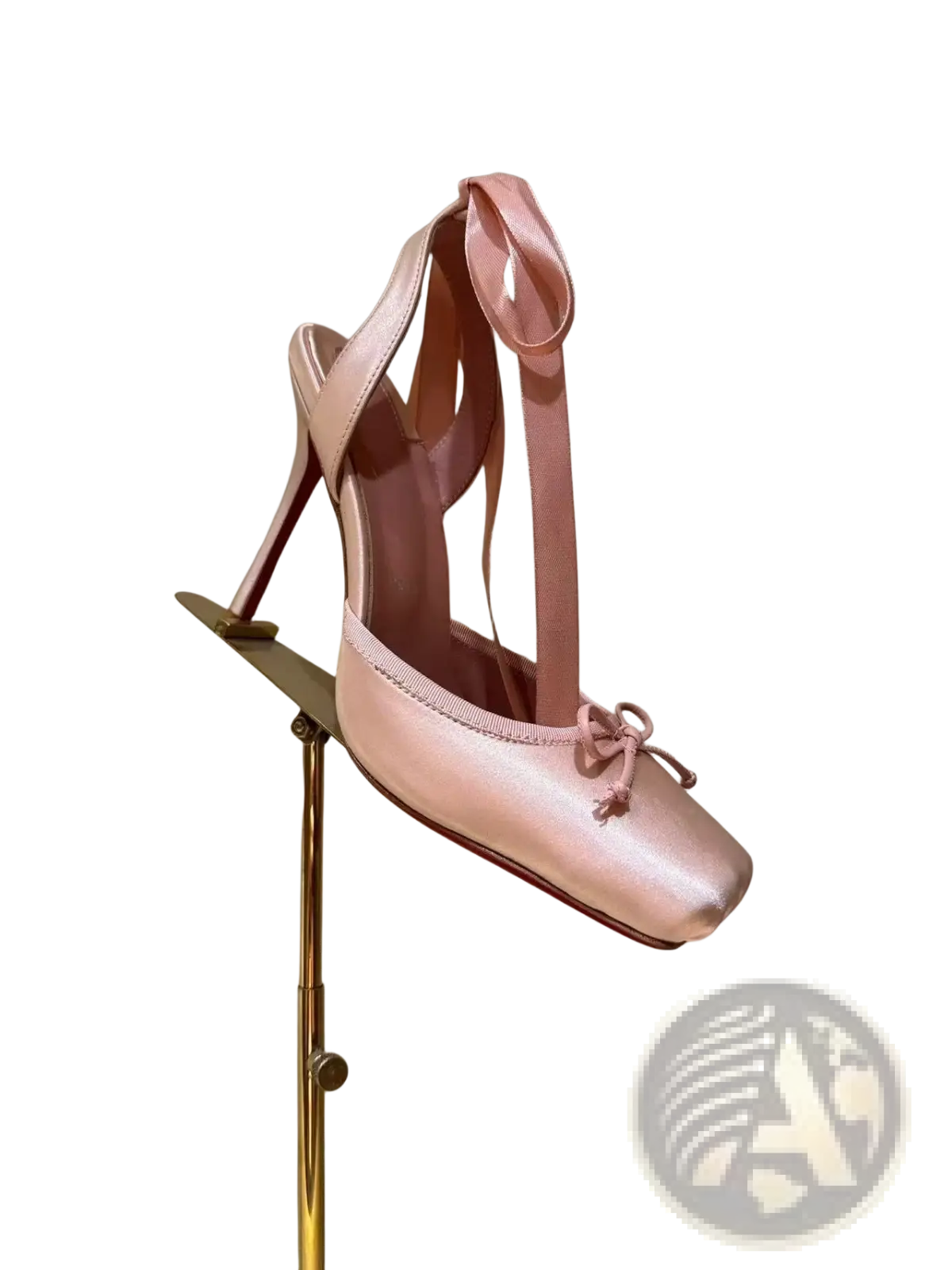 Satin Ribbon High Heel Ballet Flats with Leather Sole