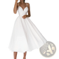 Satin v Neck Spaghetti Strap a Line Midi Dress
