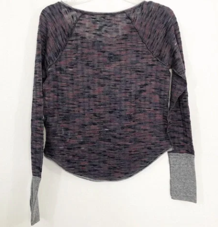 Free People Women's Printed Long Sleeve Scoop Neck T-Shirt Top Navy Size Small