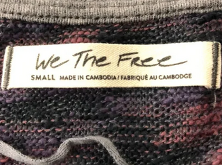 Free People Women's Printed Long Sleeve Scoop Neck T-Shirt Top Navy Size Small