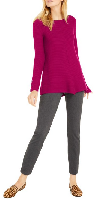 Alfani Women's Ribbed Snap Detail Sweater Pink Size Medium