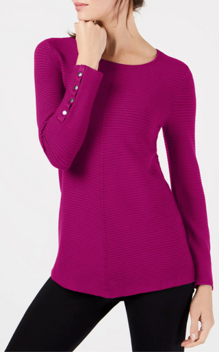 Alfani Women's Ribbed Snap-Detail Sweater Pink Size X-Large