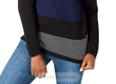 Karen Scott Women's Color blocked Cotton Turtleneck Sweater Bright Blue/Black Size Extra Large