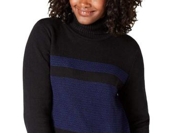 Karen Scott Women's Color blocked Cotton Turtleneck Sweater Bright Blue/Black Size Extra Large