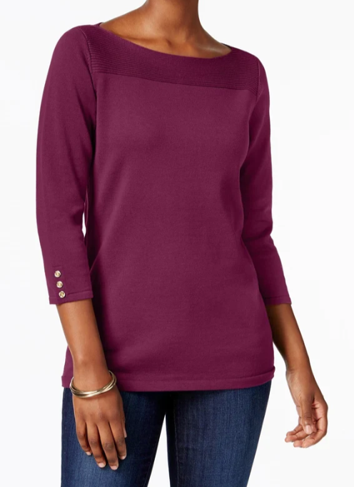 Karen Scott Women's Cotton Boat-Neck Top  Medium Purple Size Extra Large