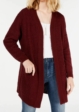Say What? Juniors' Open-Front Textured Cardigan Wine Size Medium