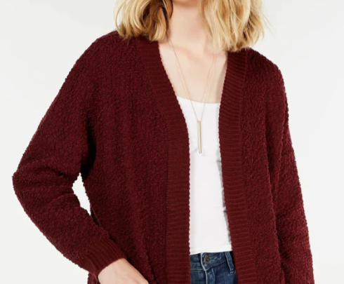 Say What? Juniors' Open-Front Textured Cardigan Wine Size Medium