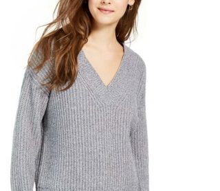 Hippie Rose Juniors' V-Neck Chenille Sweater Gray Size X-Small