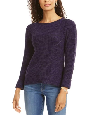 Style & Co Women's Marled Knit Sweater Purple Petite Large