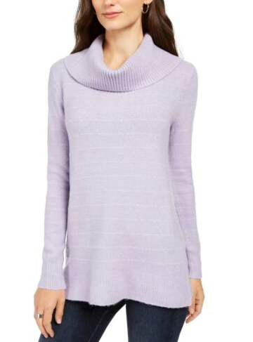 Style & Co Women's Lurex Cowl-Neck Sweater Purple Size Small