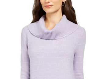 Style & Co Women's Lurex Cowl-Neck Sweater Purple Size Small
