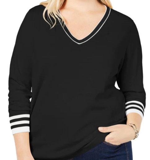 Tommy Hilfiger Womens Black Long Sleeve V Neck Sweater Black Size 2X