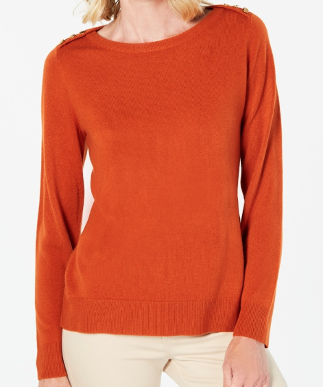 Karen Scott Orange Woman Vest with gold buttons on shoulders Size Petite Medium