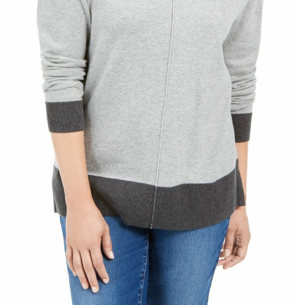 Karen Scott Women's Erin Cotton Colorblocked Mock Neck Sweater Gray Size Large
