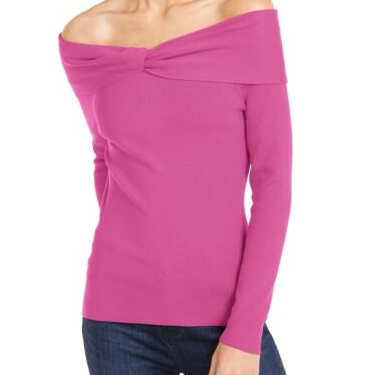 INC International Concepts Twist Off-The-Shoulder Sweater Pink Size X-Large