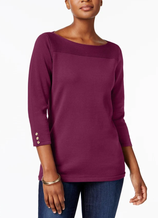 Karen Scott Women's Cotton Boat-Neck Top Purple Size Small