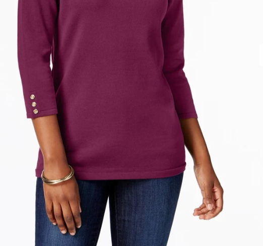 Karen Scott Women's Cotton Boat-Neck Top Purple Size Small