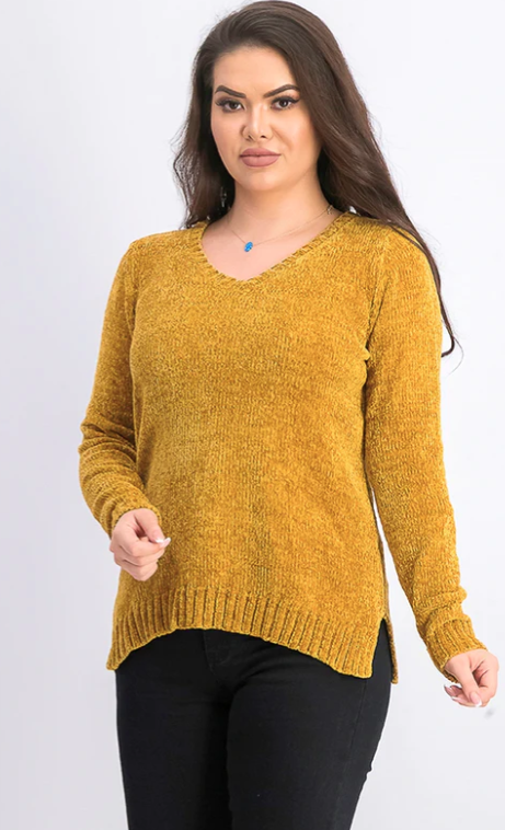Karen Scott Women's V-Neck Chenille Sweater Yellow Size Large