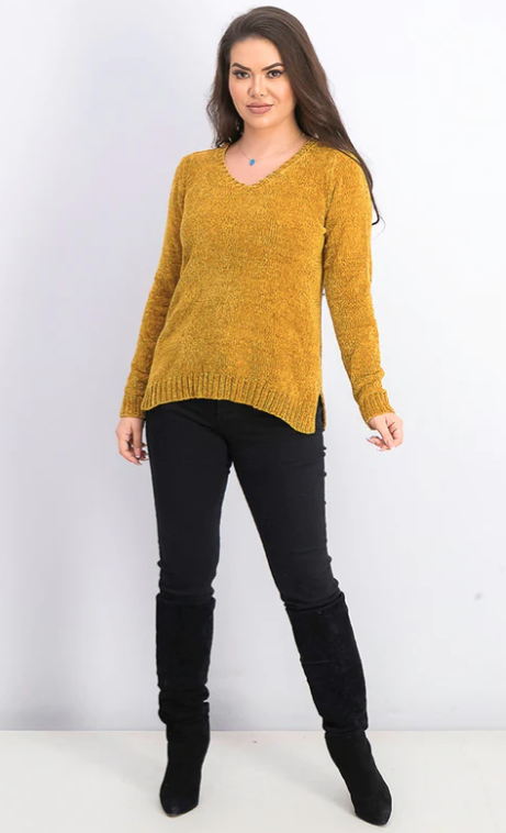 Karen Scott Women's V-Neck Chenille Sweater Yellow Size Large
