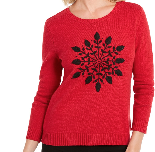 Karen Scott Longsleeve Black Bottom Stripe Pullover Red Extra Large