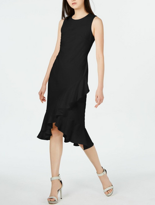 Calvin Klein Women's Sleeveless Ruffled Wrap-Hem Dress Black Size 4