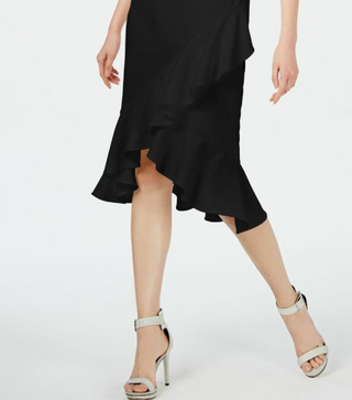 Calvin Klein Women's Sleeveless Ruffled Wrap-Hem Dress Black Size 4