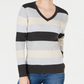 Karen Scott Women's Colorblocked V-Neck Cotton Sweater Gray Size Large