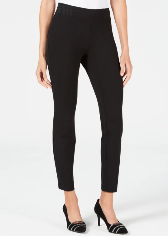 Alfani Women's Petite Wide-Waistband Exposed Elastic Skinny Pants Black Size 14 Petite