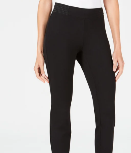 Alfani Women's Petite Wide-Waistband Exposed Elastic Skinny Pants Black Size 14 Petite