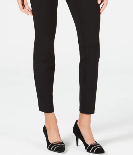 Alfani Women's Petite Wide-Waistband Exposed Elastic Skinny Pants Black Size 14 Petite