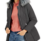 Maralyn & Me Juniors' Hooded Faux-Fur-Trim Puffer Coat Gray Size Small