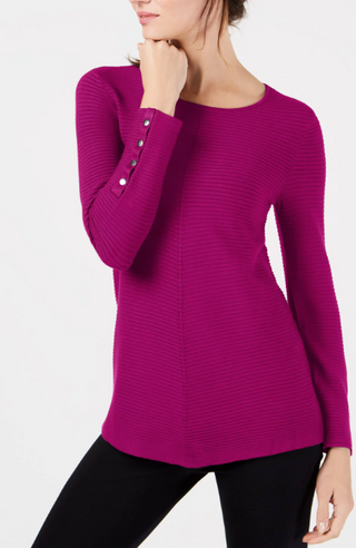 Alfani Women's Ribbed Snap-Detail Sweater Pink Size Small