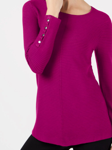 Alfani Women's Ribbed Snap-Detail Sweater Pink Size Small