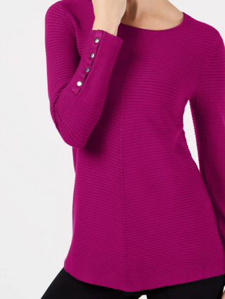 Alfani Women's Ribbed Snap-Detail Sweater Pink Size Small