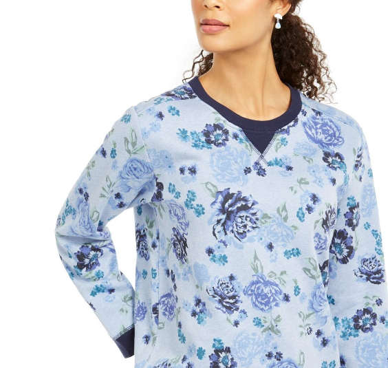 Karen Scott - Round Neck Sweater Without Closure And With Blue Flowers, Color Blue, Size XL
