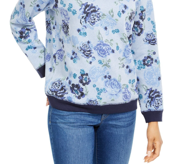 Karen Scott - Round Neck Sweater Without Closure And With Blue Flowers, Color Blue, Size XL