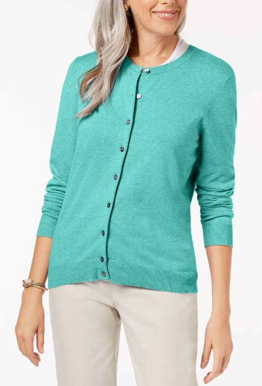 Karen Scott Women's Crew Neck Cardigan Green Size XX-Large