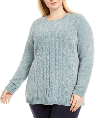 Karen Scott Women's Cable Knit Chenille Sweater Blue Size XX-Large