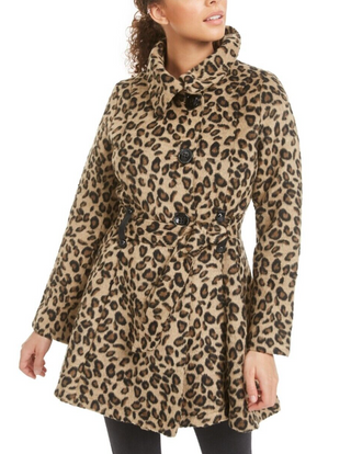 Madden Girl Juniors' Drama Animal Print Coat with Skirt Brown Size Medium