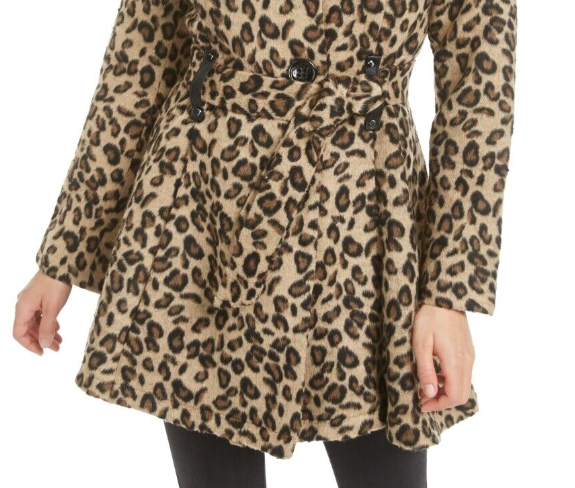 Madden Girl Juniors' Drama Animal Print Coat with Skirt Brown Size Medium