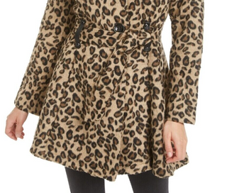Madden Girl Juniors' Drama Animal Print Coat with Skirt Brown Size Medium