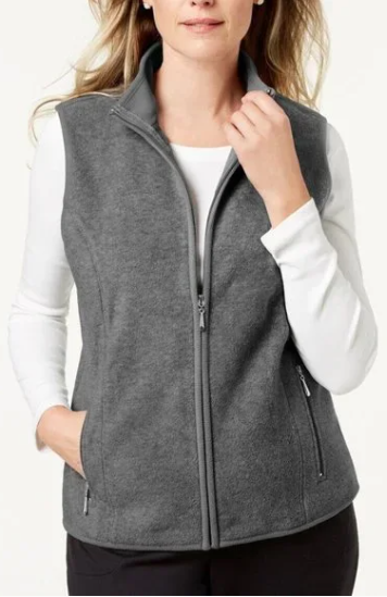 Karen Scott Women's Sport Quilted Fleece Vest Gray Size Medium