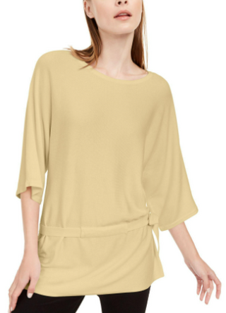 Alfani Women's Yellow Solid 3/4 Sleeve Crew Neck Peplum Party Top Yellow Petite Large