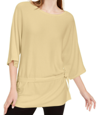 Alfani Women's Yellow Solid 3/4 Sleeve Crew Neck Peplum Party Top Yellow Petite Large