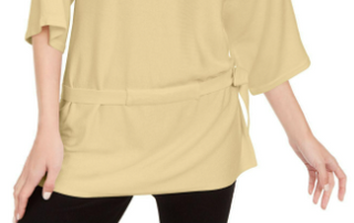 Alfani Women's Yellow Solid 3/4 Sleeve Crew Neck Peplum Party Top Yellow Petite Large