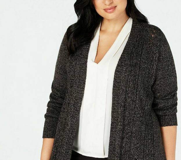 Karen Scott Women's Petite Largeus Size Pointelle Open Front Cardigan Gray Size 1X