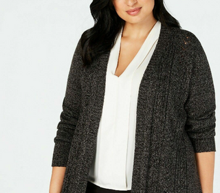 Karen Scott Women's Petite Largeus Size Pointelle Open Front Cardigan Gray Size 1X