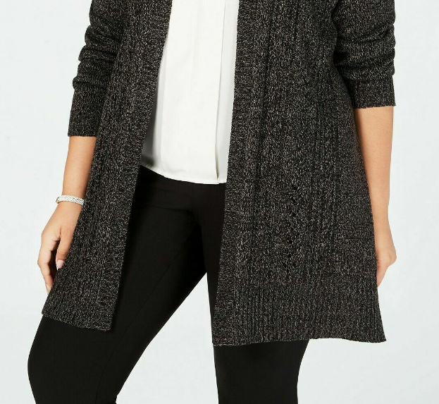 Karen Scott Women's Petite Largeus Size Pointelle Open Front Cardigan Gray Size 1X