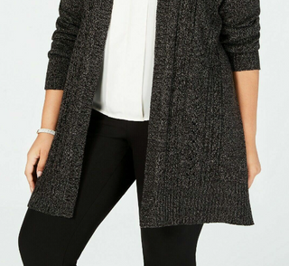 Karen Scott Women's Petite Largeus Size Pointelle Open Front Cardigan Gray Size 1X